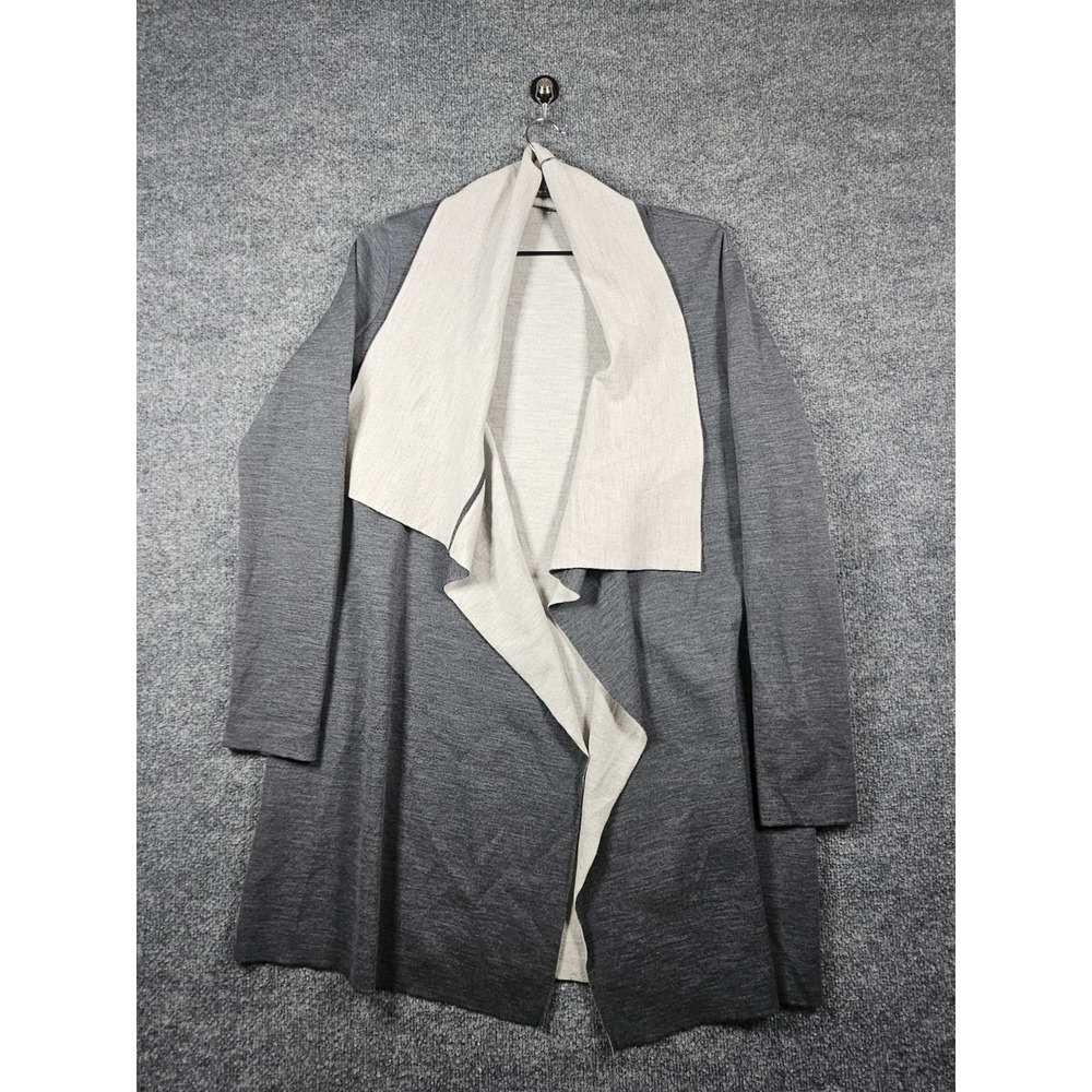 VINCE GREY MERINO WOOL BLEND TWO TONE DRAPE OPEN CARDIGAN SWEATER COAT Sz L